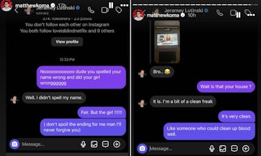 Hilary Duff's husband Matthew Koma shared the DMs he sent to the 'Love Is Blind' Season 6 cast.