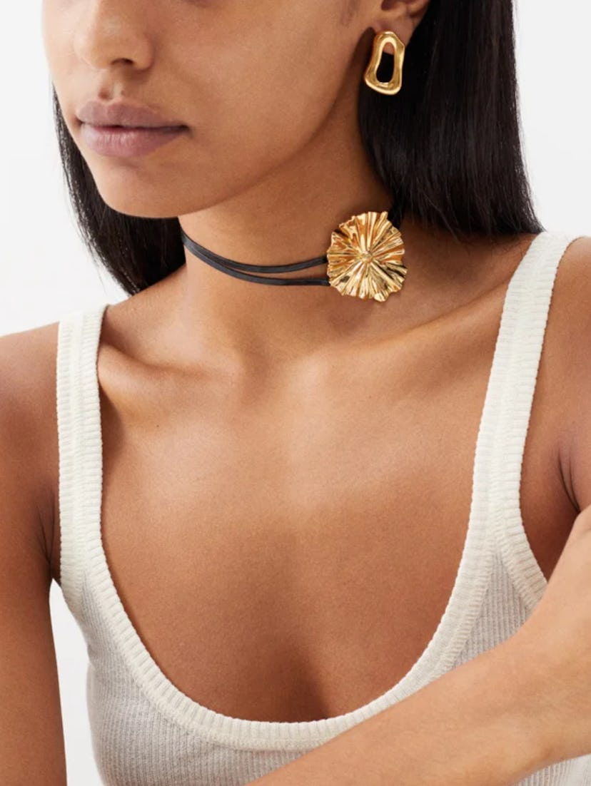By Alona Gardenia 18kt gold-plated and leather choker