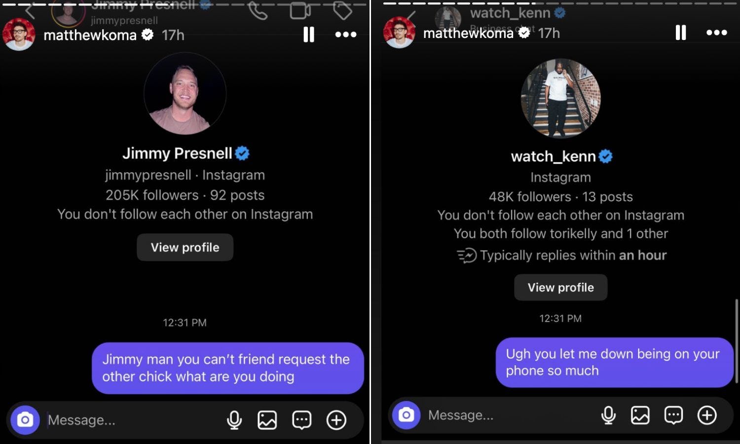 Hilary Duff's husband Matthew Koma shared the DMs he sent to the 'Love Is Blind' Season 6 cast.