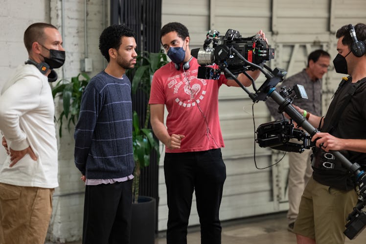 Justice Smith and Kobi Libii on the set of The American Society of Magical Negroes