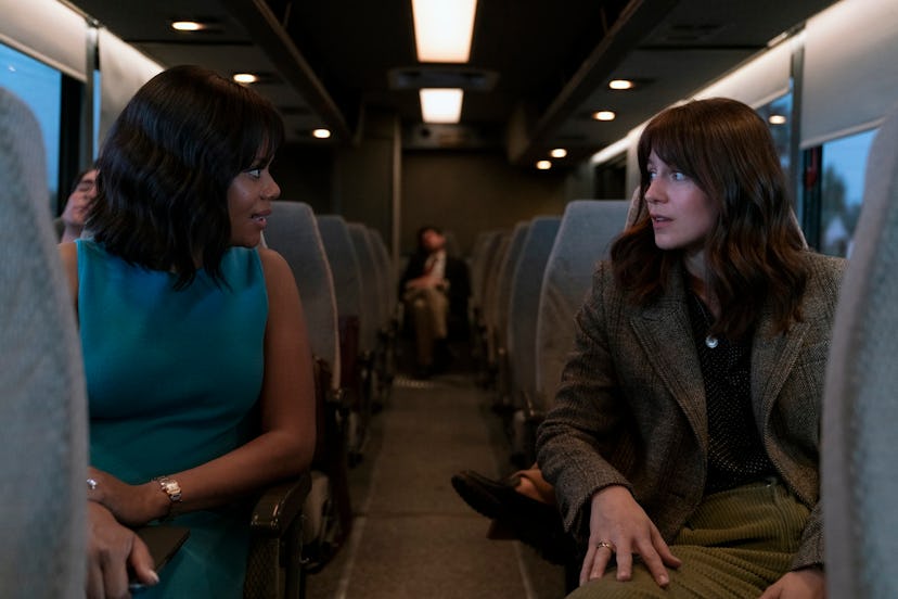 Christina Elmore and Melissa Benoist in ‘The Girls on the Bus.’ Photo via Max