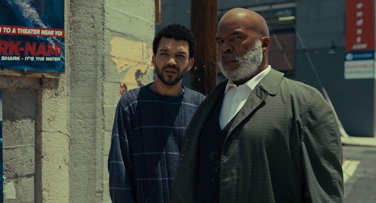 Justice Smith, David Alan Grier, and Aisha Hinds in The American Society of Magical Negroes
