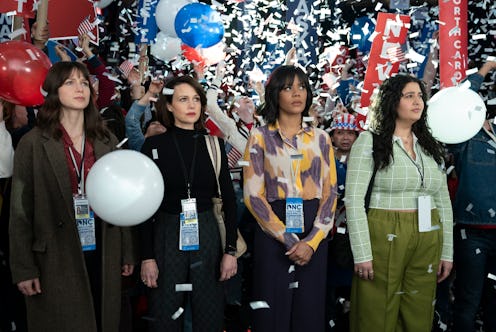 Melissa Benoist, Carla Gugino, Christina Elmore, and Natasha Behnam on 'The Girls on the Bus.' Photo...