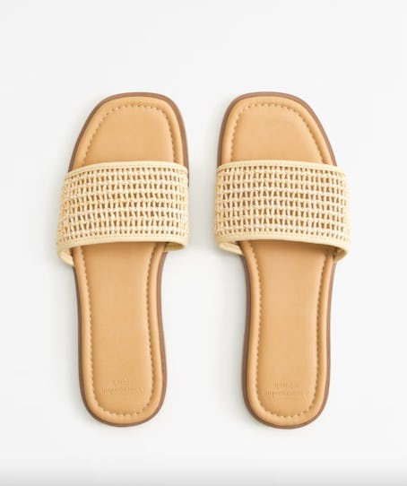 Straw Flat Slide Sandals