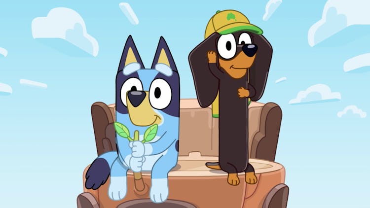 Bluey and Snickers play helicopter.
