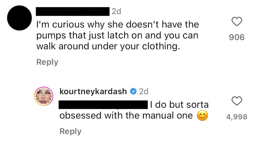 Screenshot of a comment on Kourtney Kardashian's Instagram post.