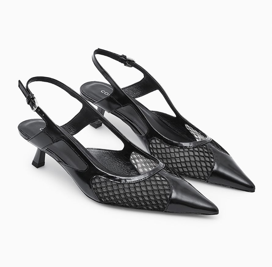 Pointed Mesh Slingback Kitten Heels