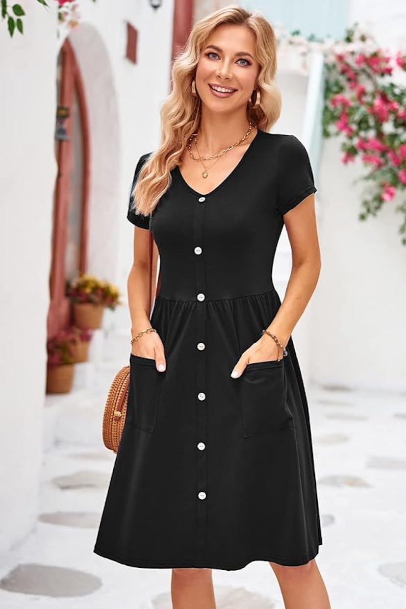 OUGES Button Down Skater Dress 