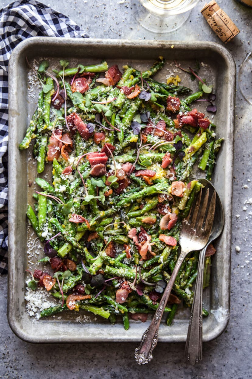 Asparagus carbonara is a delicious Easter dinner side dish to make.