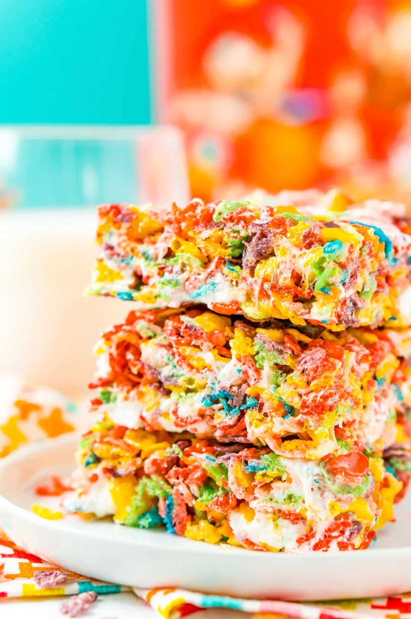 Fruity Pebbles treat bars are a great option for make-ahead Easter desserts.