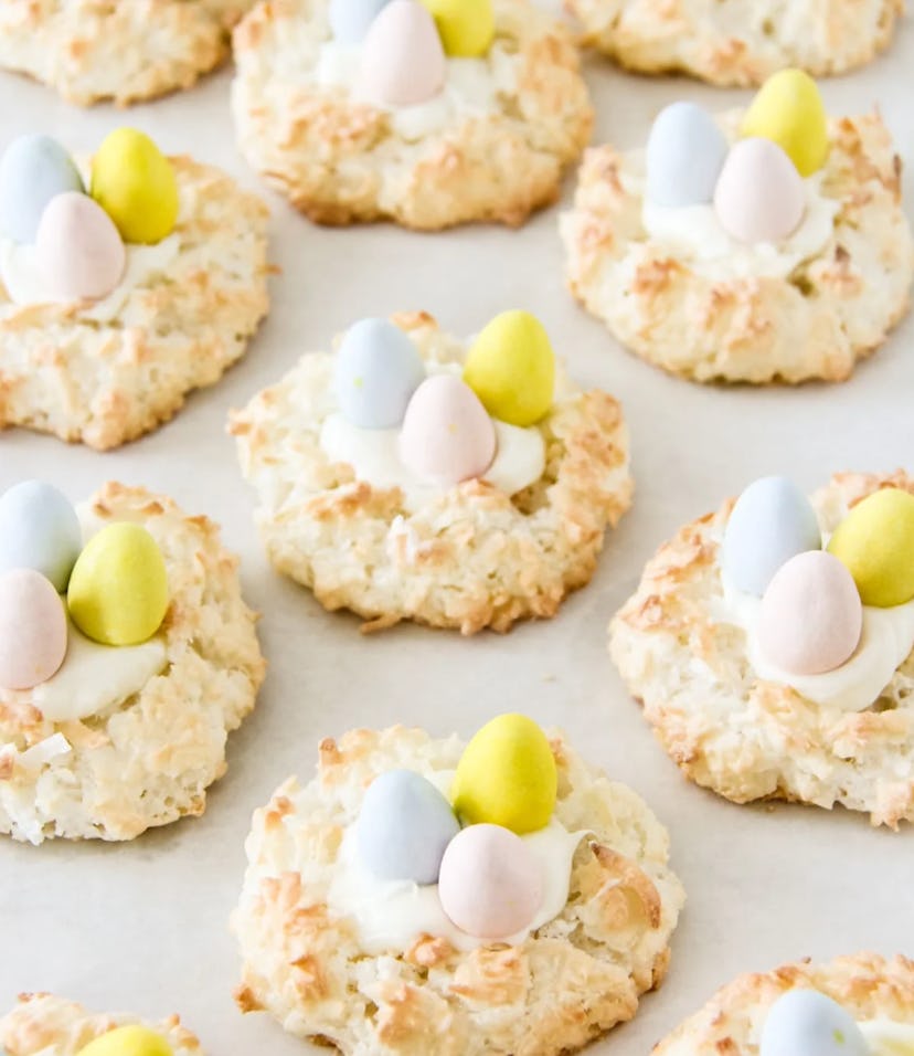 These coconut macaroons birds nest cookies are one of the best make-ahead Easter desserts.