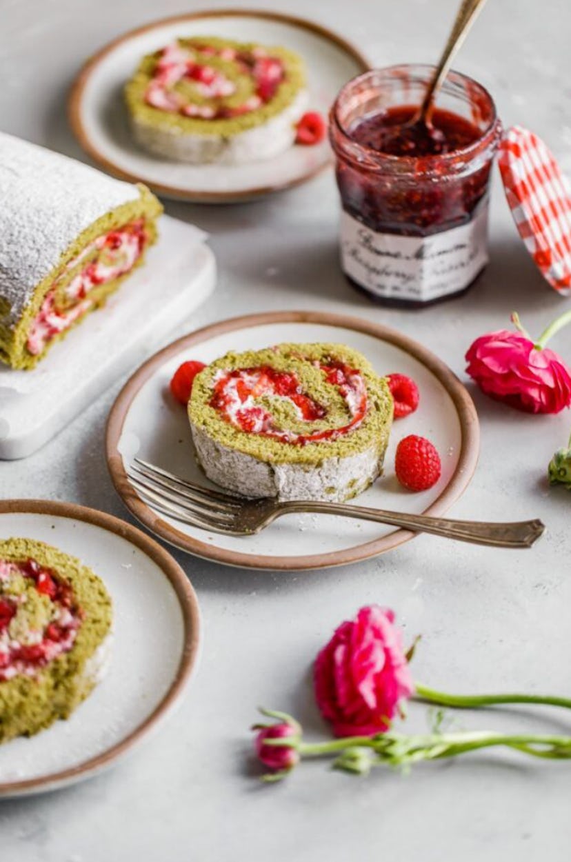 Raspberry matcha cake is a beautiful make-ahead Easter dessert.
