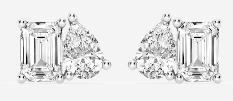diamond emerald and pear lab grown diamond earrings