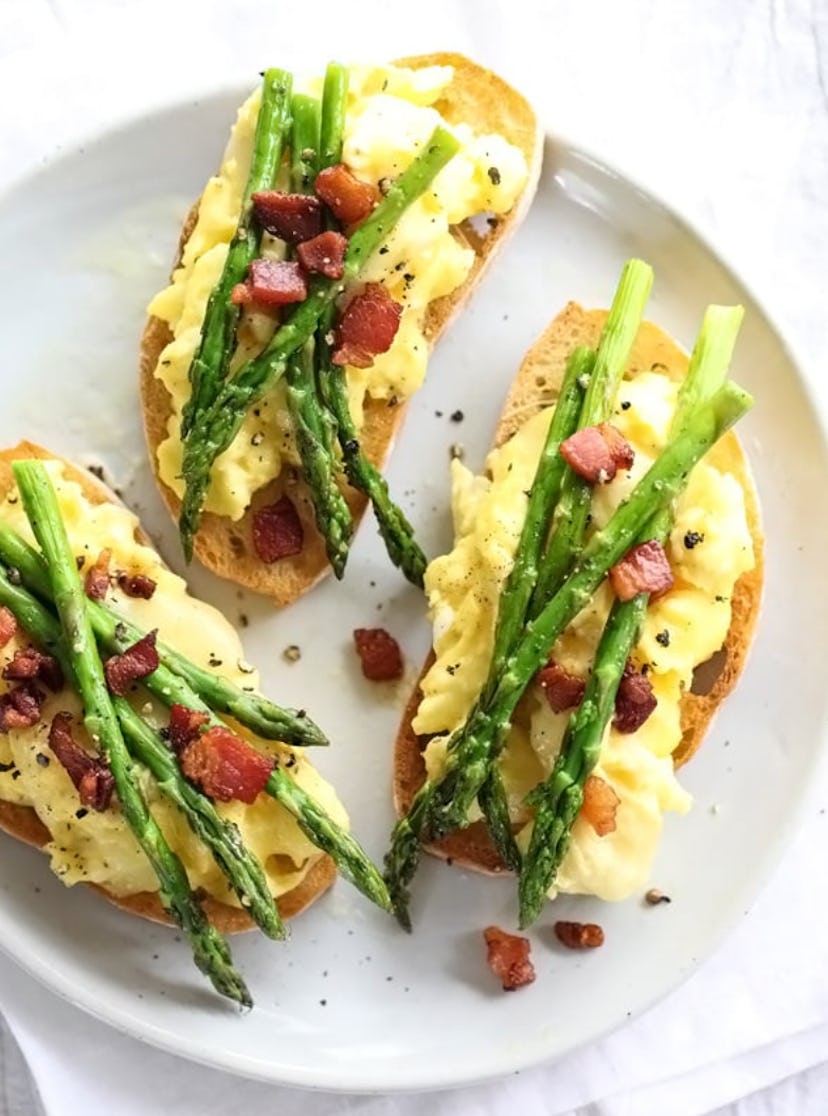 Scrambled egg and roast asparagus on toast is one of the best Easter breakfast ideas.