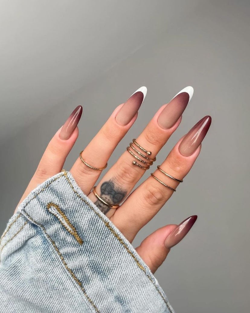 Cherry chocolate ombré nail designs match the "grunge girl" aesthetic.
