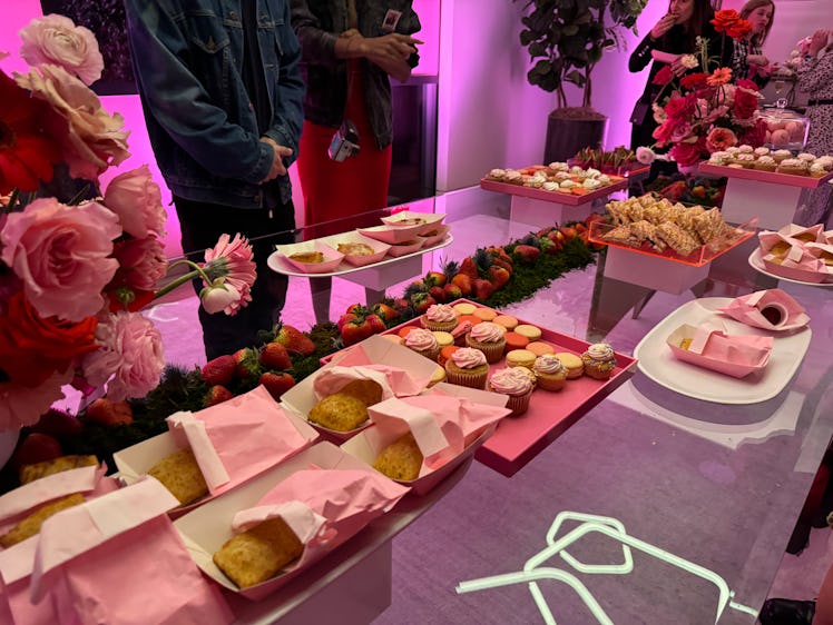 I went to Clarins' launch party, and they had Y2K snacks like Hot Pockets and Bagel Bites. 