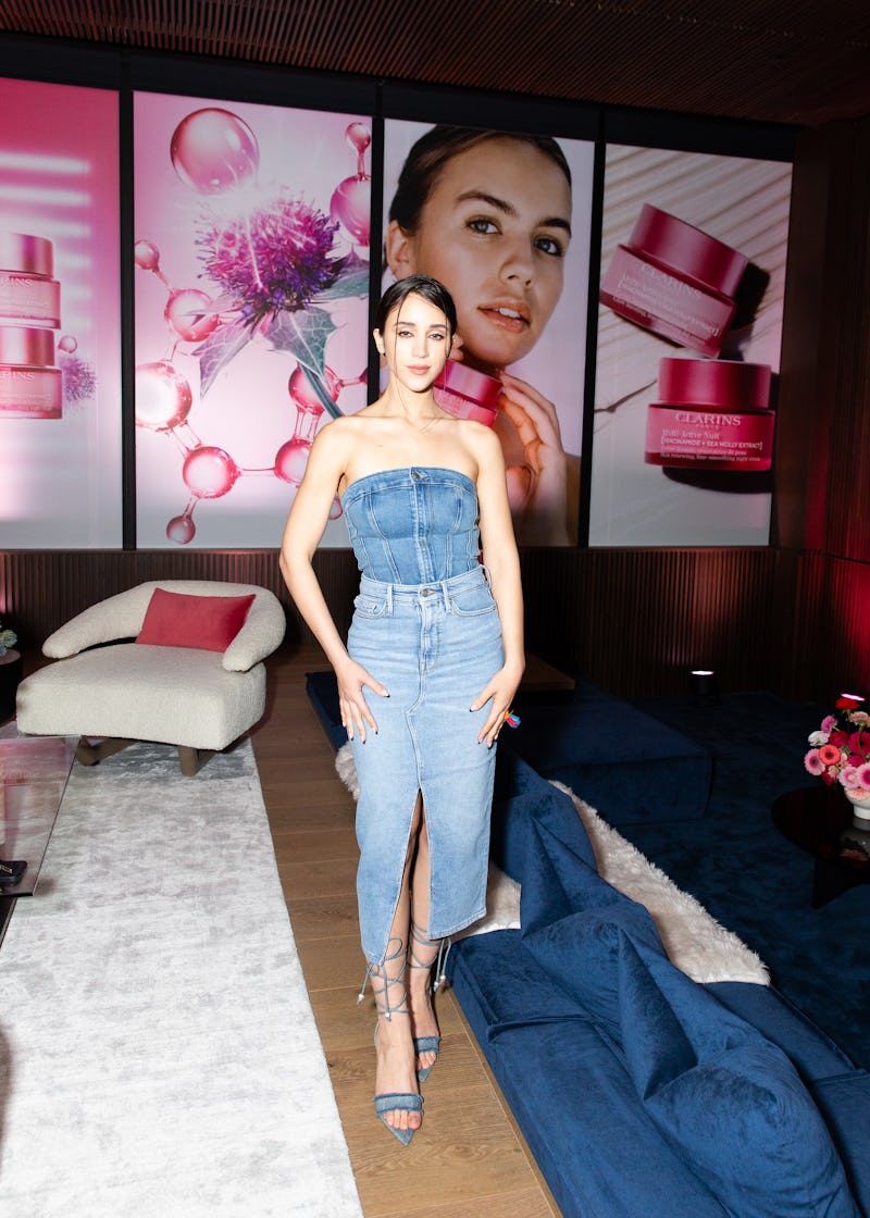 Caylee Cowan in all denim at Clarins' launch party in Los Angeles. 