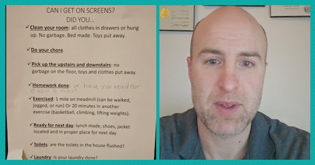 A dad explained that he doesn’t make his children exercise, but if they want screen time, certain ta...