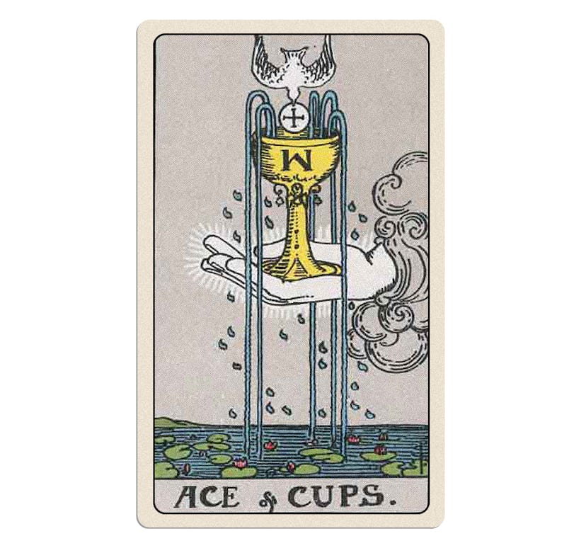 The Ace of Cups is part of your love tarot reading for Spring 2024.
