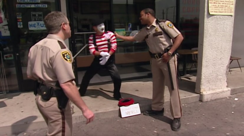 The officers of Reno 911 confront a rogue mime.