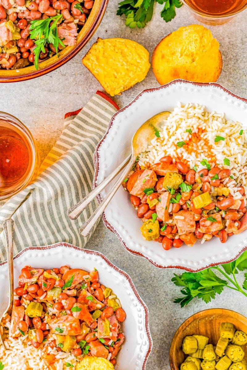 Red beans and rice with ham, the perfect leftover ham recipe to use up Easter ham.