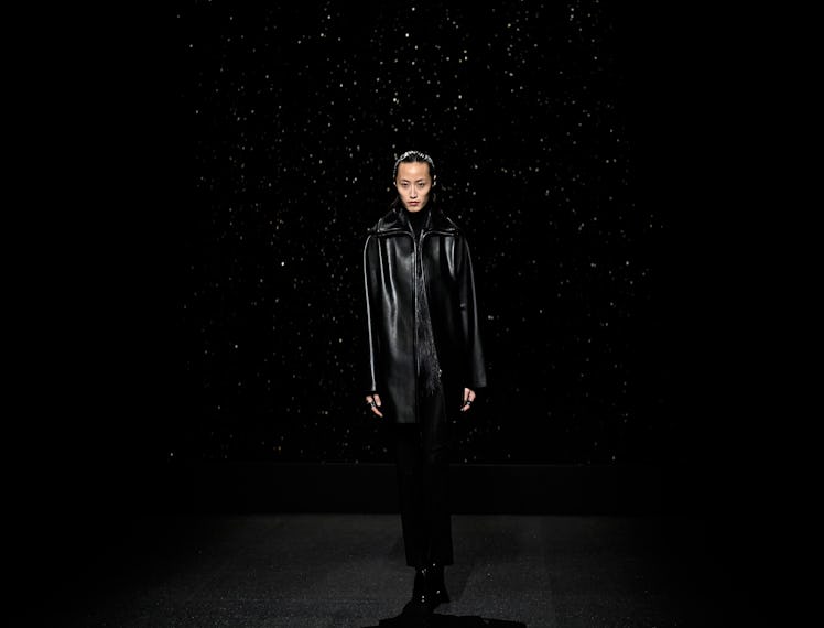 A model presents a creation by Hermes for the Women Ready-to-wear Fall-Winter 2024/2025 collection a...