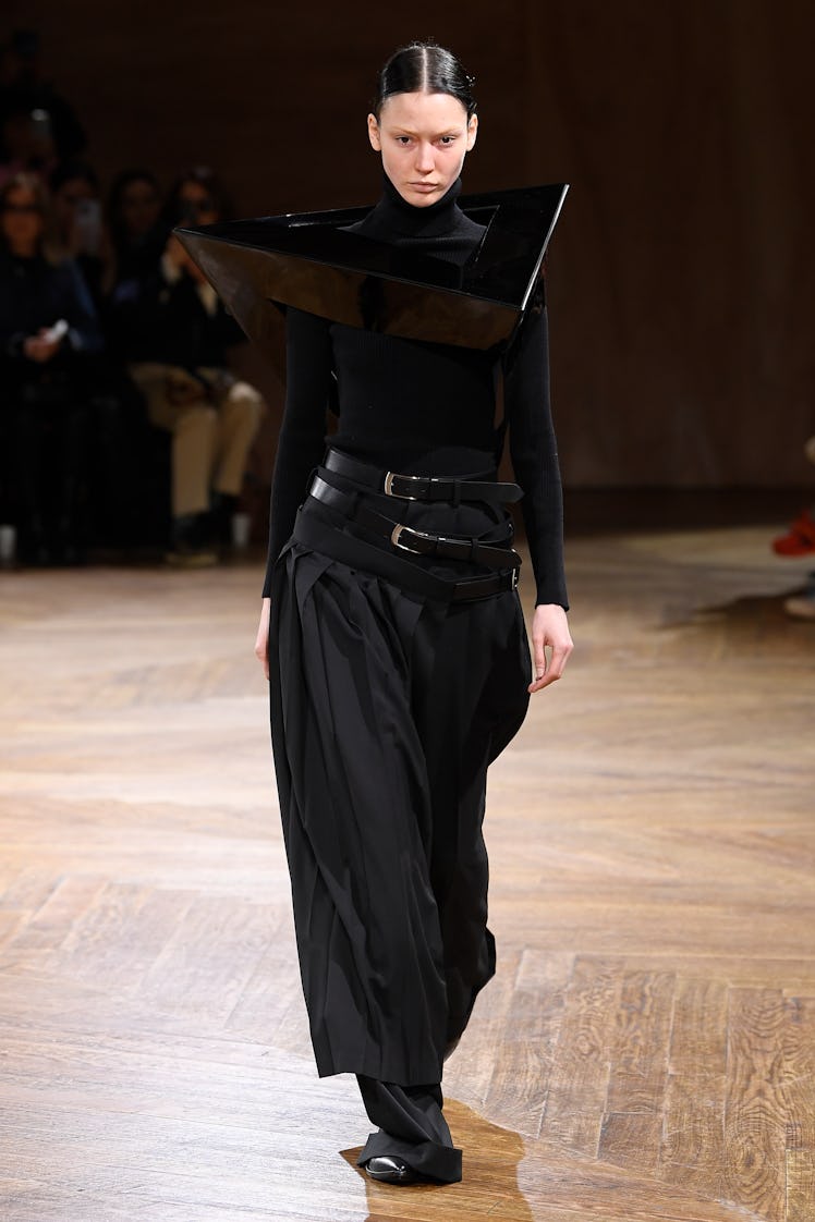 Model on the runway at Junya Watanabe RTW Fall 2024 as part of Paris Ready to Wear Fashion Week held...
