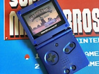 A refurbished Game Boy Advance SP in blue