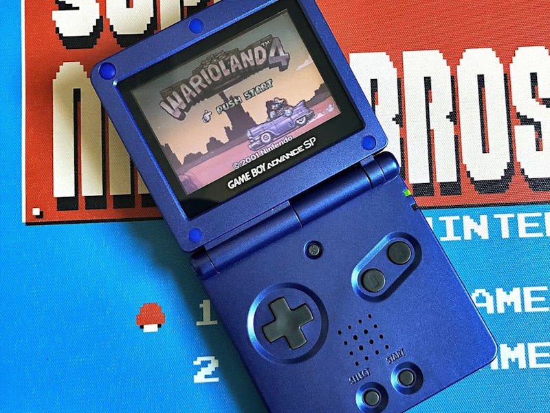 A refurbished Game Boy Advance SP in blue