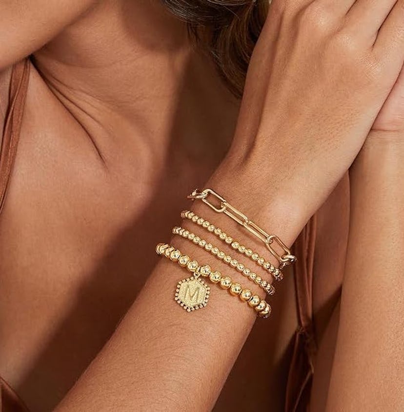 doubgood Stackable 14K Gold-Plated Bracelets (Set Of 4)