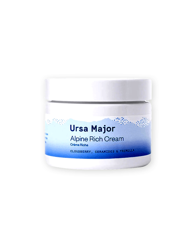 Jar of Ursa Major Alpine Rich Cream with a white cap and label