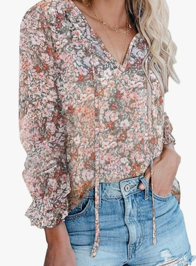 Dokotoo Floral Drawstring Blouse 