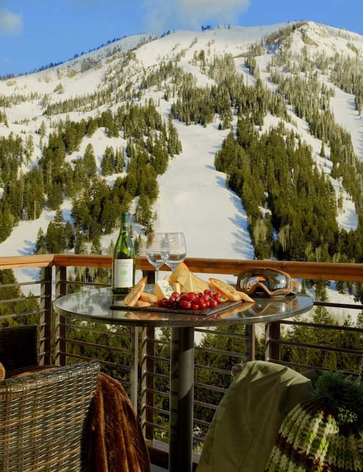 A view from one of Hotel Terra's balconies overlooking mountains in Jackson Hole