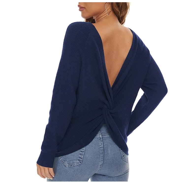 LILBETTER Twisted Back Pullover Sweater