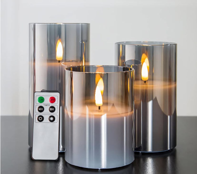 Eywamage Grey Glass Flameless Candles (3-Pack)