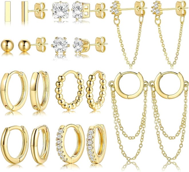 Pls Back Gold-Plated Hoop Studs Earrings
