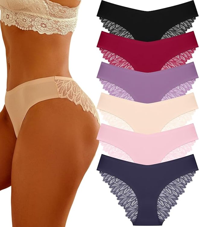 FINETOO Silky Lace Back Underwear (6-Pack)