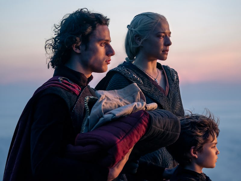 Harry Collett, Emma D’Arcy, and Oscar Eskinazi in 'House of the Dragon' Season 2