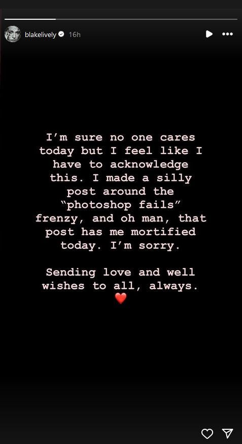 Blake Lively regrets her joke about the Kate Middleton photo editing controversy.