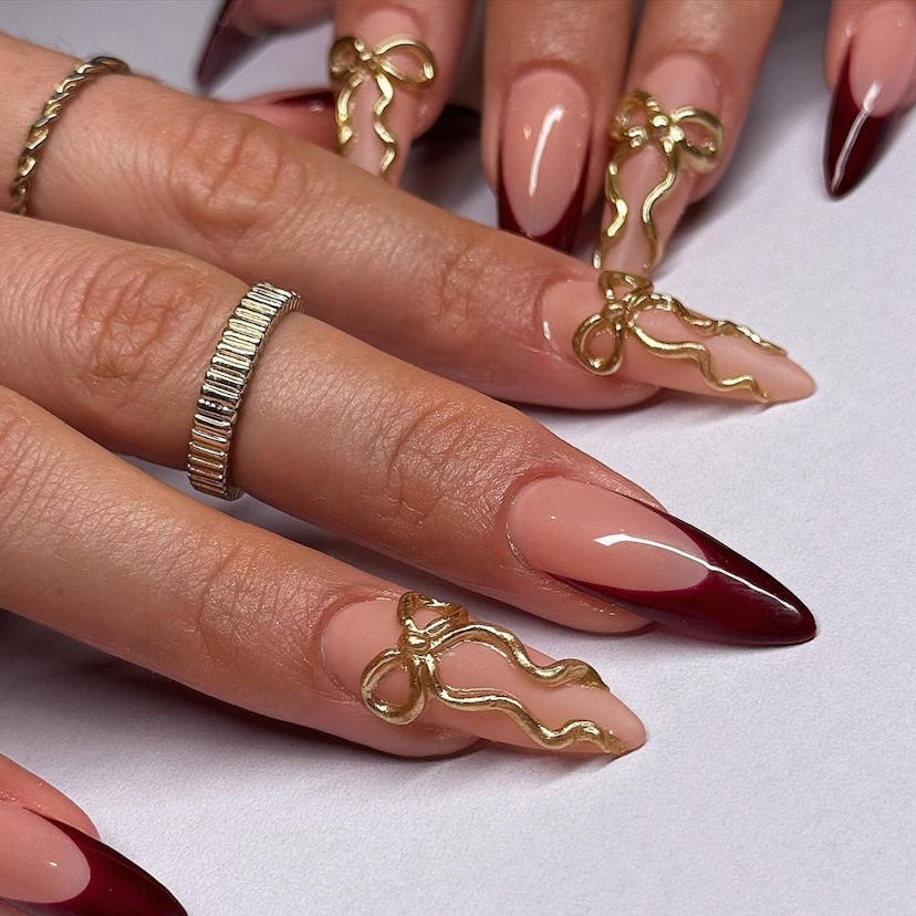 3D ribbon nail designs are on-trend for summer 2024.