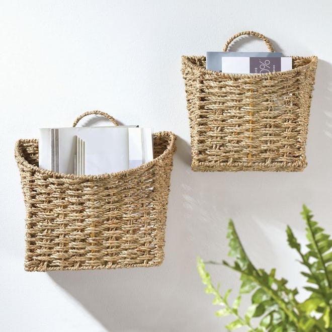 mDesign Woven Seagrass Hanging Wall Storage Basket (Set of 2)