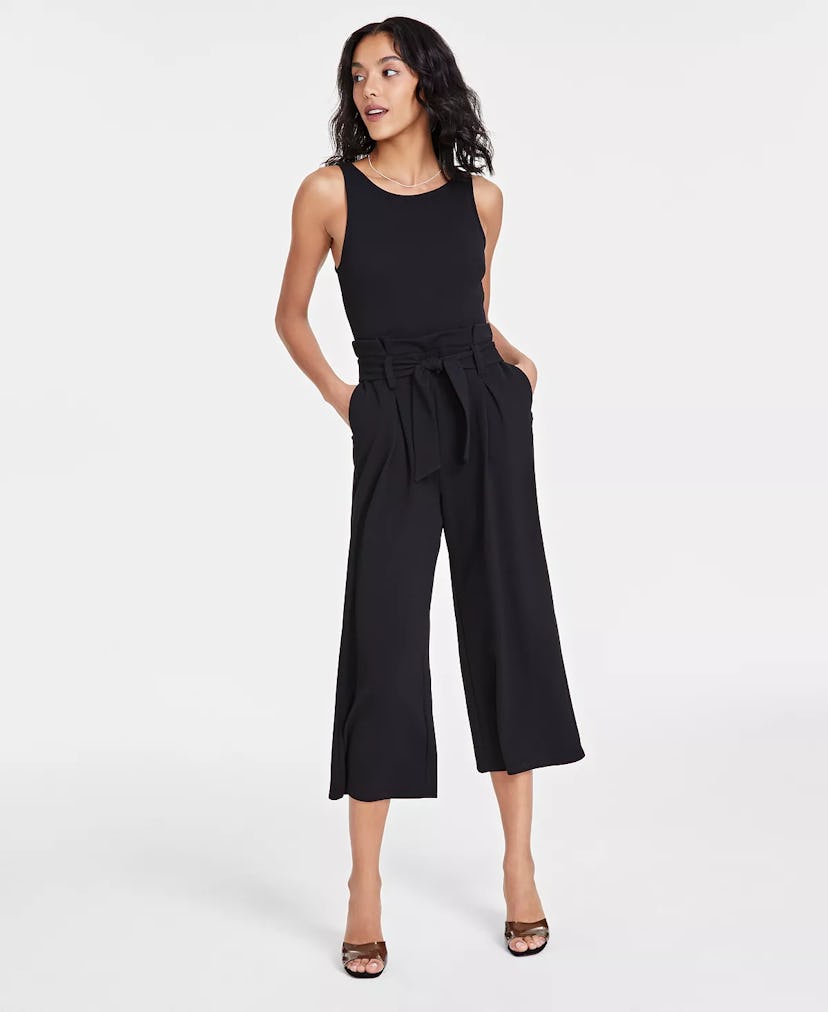 Sleeveless Crewneck Tie-Waist Jumpsuit