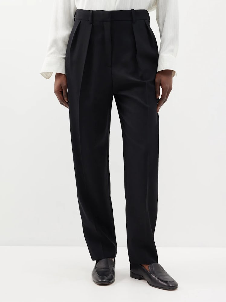 Corby Double-Pleated Wool Trousers