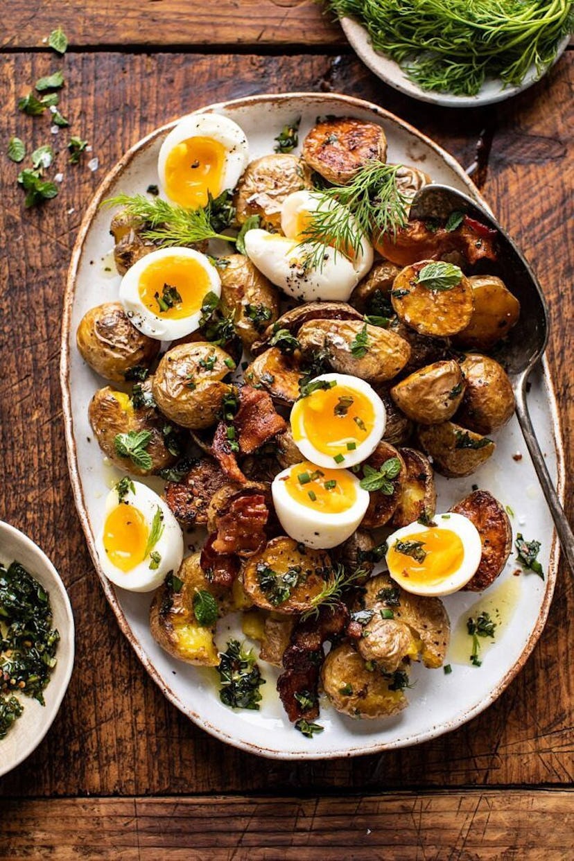 Crispy breakfast potatoes, in a story about boiled egg recipes to use up Easter eggs.