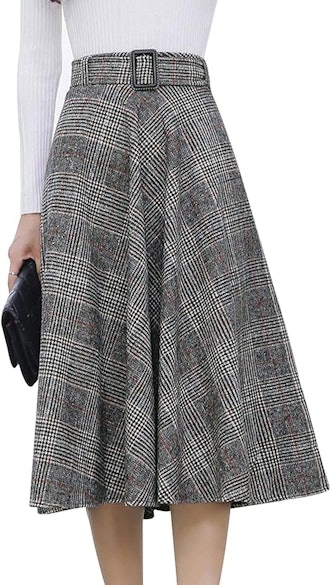 Tanming Wool Plaid A-Line Skirt