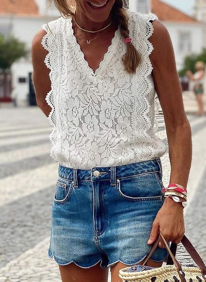 Astylish Lace V-Neck Tunic Tank Top