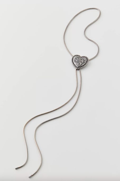 Etched Heart Metal Bolo Tie Necklace