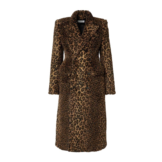Hourglass Double-Breasted Leopard-Print Faux Fur Coat