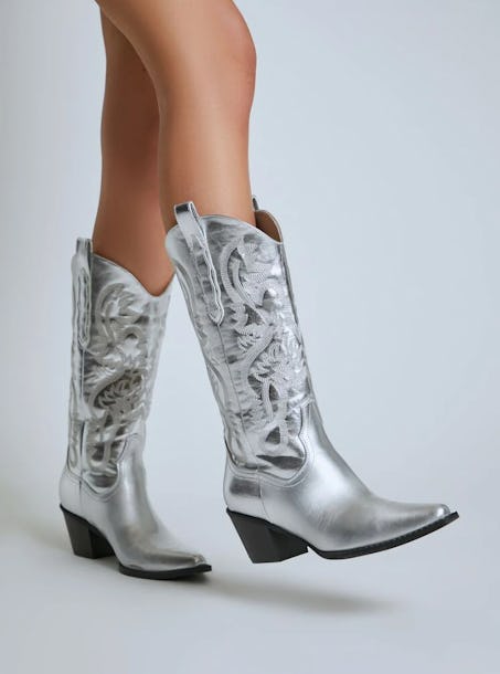 Embroidered Metallic Cowboy Boots