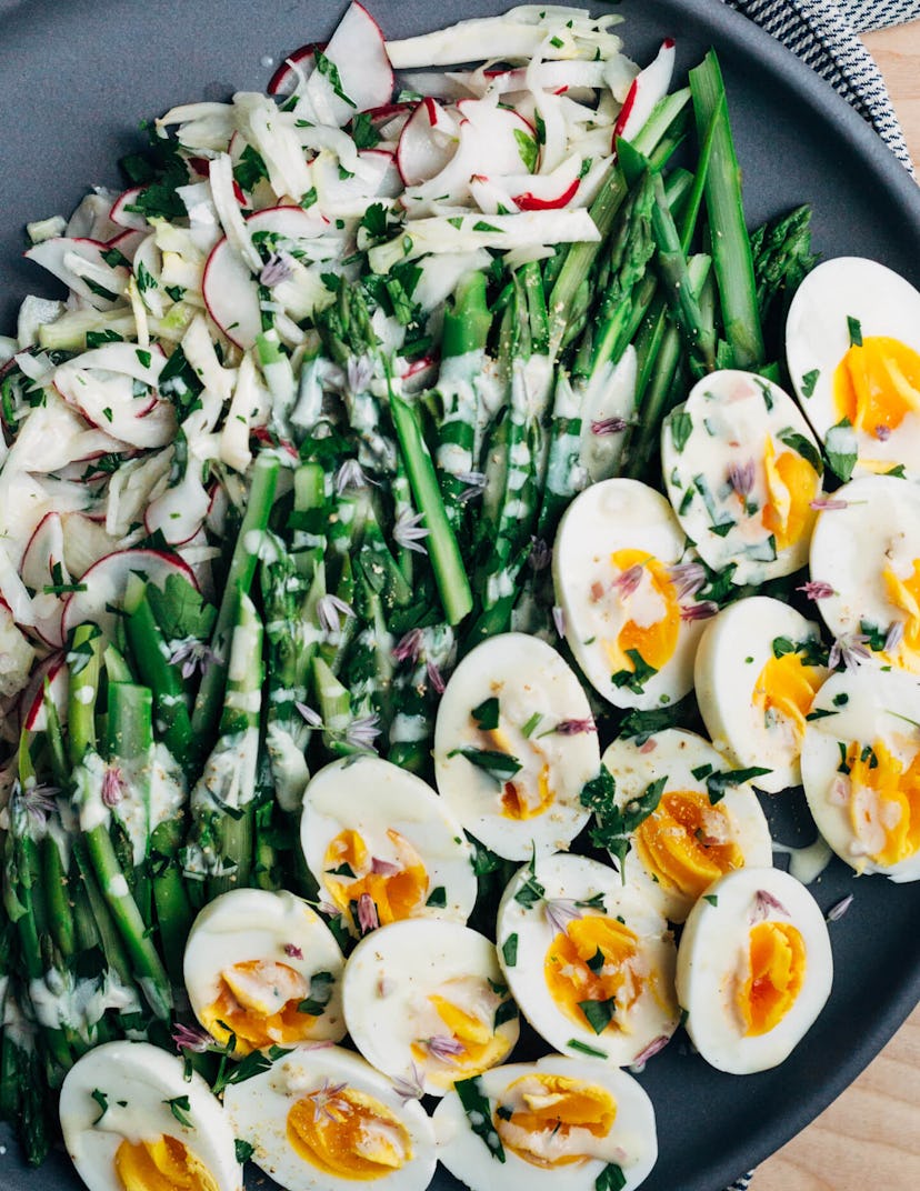 Fennel asparagus salad, in a story about boiled egg recipes to use up Easter eggs.